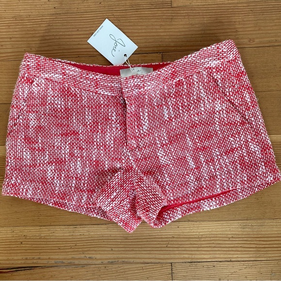 Joie Merci Cotton Blend Tweed Shorts Cherry/White with Pockets size 6 New - Picture 2 of 4